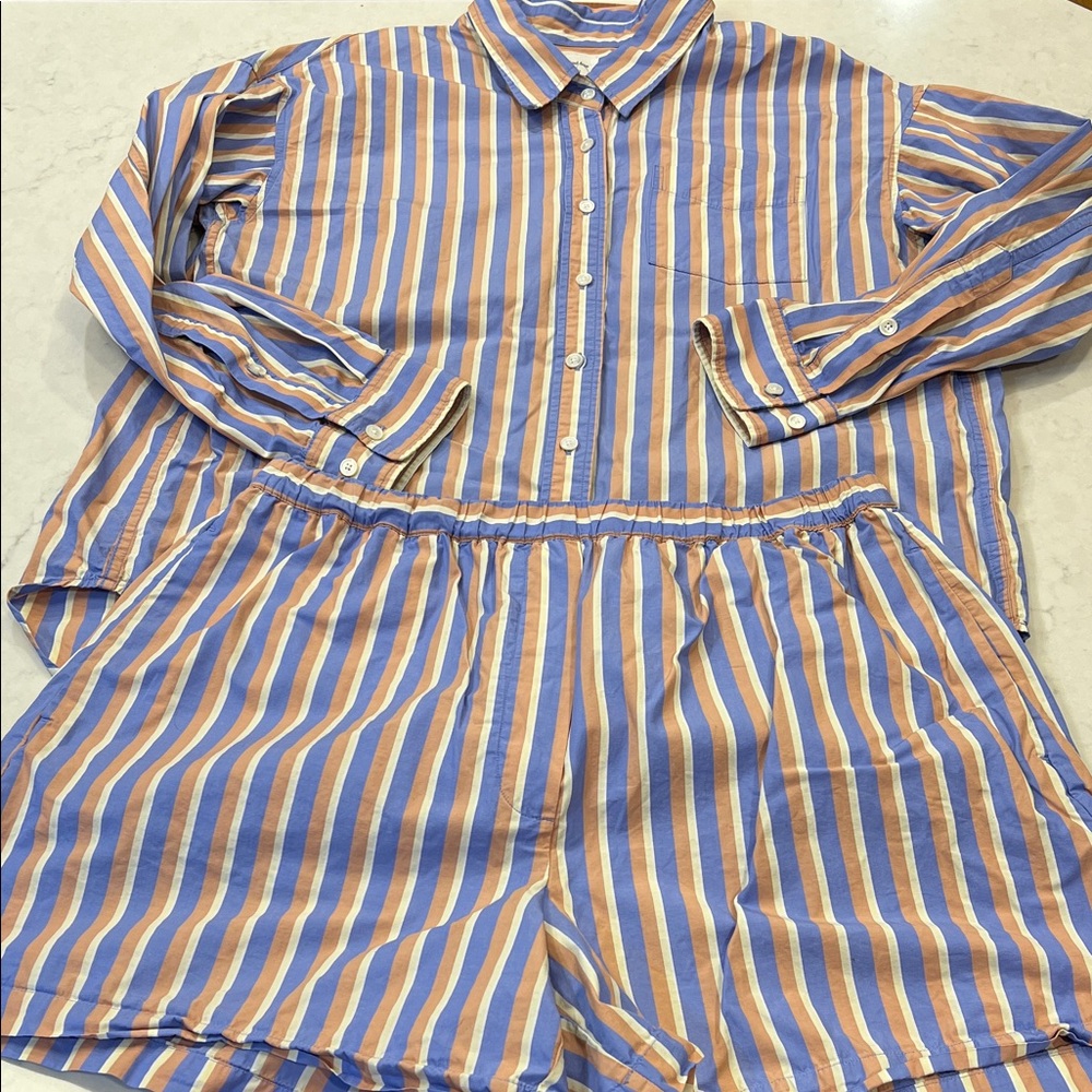 Aritzia Wilfred Free Striped Button-Up‎ Shirt and Shorts Breeze Bundle